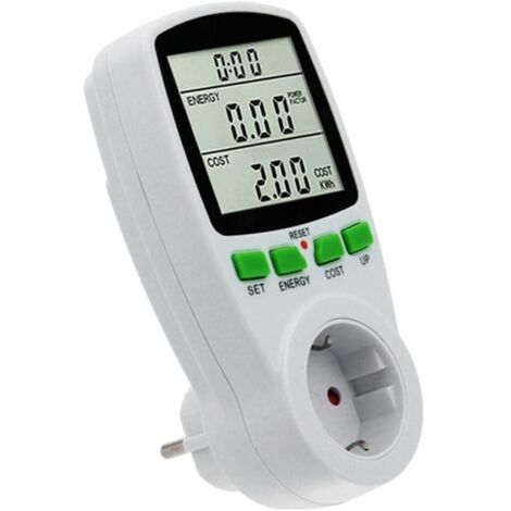 Socket with energy meter, LCD digital display, energy consumption monitoring, cost settings in kWh, amperage, voltage, maximum power 3680 W, white (1/5)