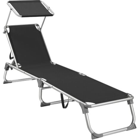 Chaise longue, Sun lounger, Relaxation deckchair, with reclining backrests and parasol, foldable, lightweight, 55 x 193 x 31 cm, load 150 kg, for garden, Heather grey GCB19TG (1/5)