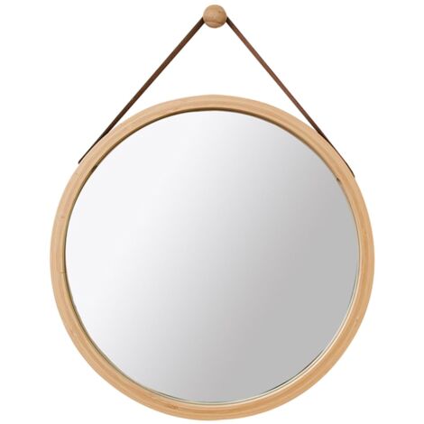 Tinor – 45cm round wall mounted bathroom mirror – Decorative bamboo frame with leather strap – Easy installation – For entryway, bedroom, or bathroom (1/5)