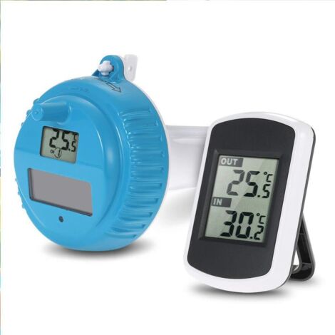 Solar powered digital pool thermometer for monitoring water temperature in a swimming pool, pond or swimming pool