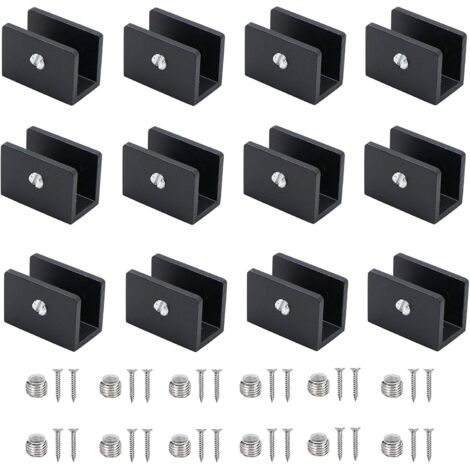 12 Pieces Glass Clamp, Aluminum Shelf Brackets, Adjustable Glass Partition Support, for 8-10mm Thick Glass Tattes, for Washroom, Balcony (with Screws) (1/5)