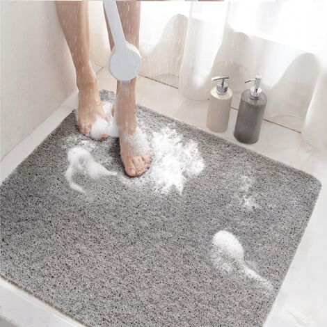 Non-Slip Shower Mat, 60x60cm Non-Slip Bath Mat with Drain, Soft PVC Loofah Bath Mat for Bathroom, Quick Drying, Grey