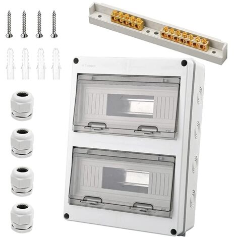 Waterproof Electrical Box, Outdoor Waterproof Electrical Box IP65 24 Modules, with 7 Terminals, 4 Connectors, for Outdoor Use, Industrial Sites, Charging Stations (24 Modules)