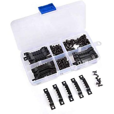 100Pcs Wooden Frame Hangers with 200Pcs Screws - Picture Frame Hooks - Black Black (1/5)