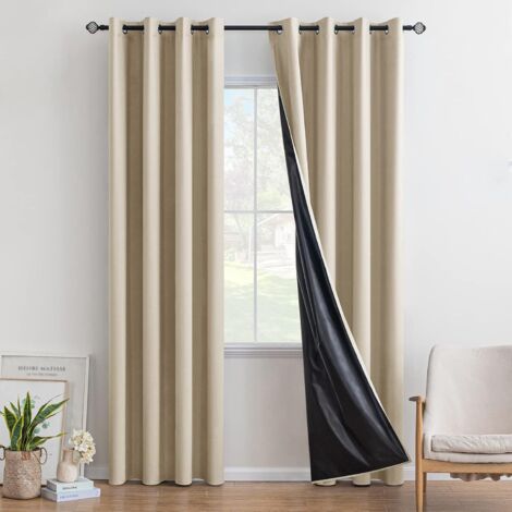 Set of 2 Blackout Curtains Thermal Insulated Anti-UV Sun Protection Decoration for Living Room Kitchen Bedroom 132X160CM(LXH) Beige