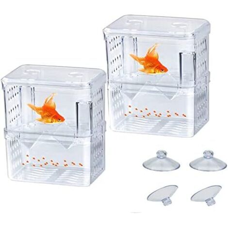 Aquarium Breeding Isolation Box, 2 Pieces Acrylic Fish Breeding Box Incubator Breeding Box Hatchery Trap Breeder Double Guppy Floating Breeding Isolation Hatchery Box (1/5)