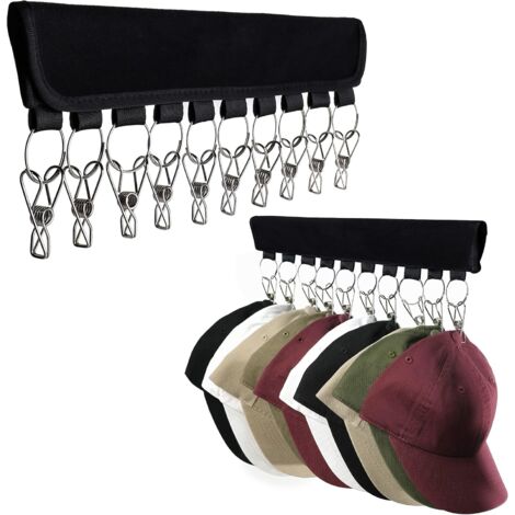 Hat Organizer Holder for Hanger (2 Pack) Hat Storage for Bedroom and Closet, 10 Large Holder Clips for Hanging Baseball Hats, Baseball Caps, Winter Hat and Accessories, Fits All Size Hangers (1/5)