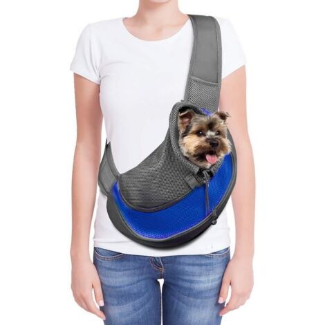 Pet Carrier Bag - Hands Free Carrier Bag for Puppy Small Dog Cat Carrier Bag Breathable Mesh Carry Bag for Travel, Walk, Subway, 12 lbs - Blue (1/5)