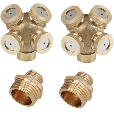 Pack 4 Holes Brass Spray Nozzle, Misting Nozzle Garden Sprinklers Water Hose Connector Fitting for Gardening and Agriculture (1/5)