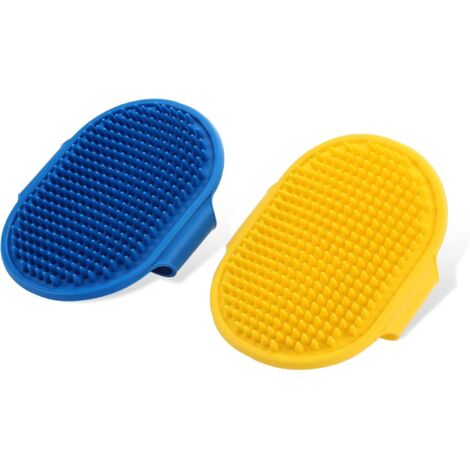 Dog Cat Bath Brush Comb, 2 Pieces Silicone Rubber Dog Grooming Brush Puppy Massage Cleaning Brush (1/5)