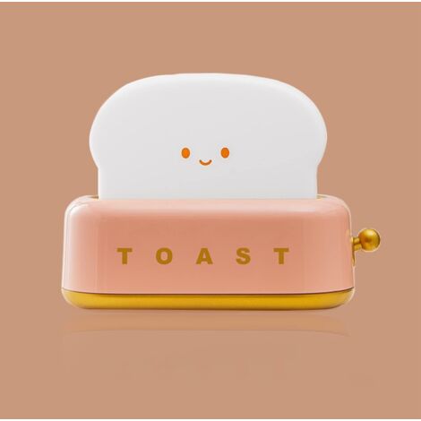 Children's Night Light, Toast Baby Night Light, LED Bedside Lamp, Rechargeable, Dimmable, Timer Function, Suitable for Bedroom, Children's Room and Living Room Decoration (Pink) (1/5)