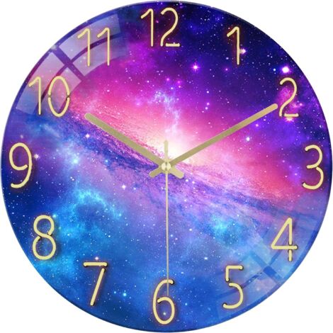 30cm Milky Way Glass Wall Clock, Silent Modern Purple Wall Clock Creative Design, No Ticking Decor for Living Room Bedroom Office (1/5)