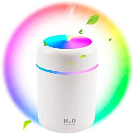 Mini USB Air Humidifier, Auto Shut Off and Colorful Night Light, Portable Home Air Humidifier for Auto Home Office Bedroom, White (1/5)