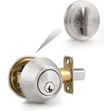 Deadbolt with Key, Cylinder Deadbolt Lockset, Front Entrance Deadbolt Lock, Security Single Deadnolt with Turn Lock, 1 Pack Brushed Nickel (1/5)