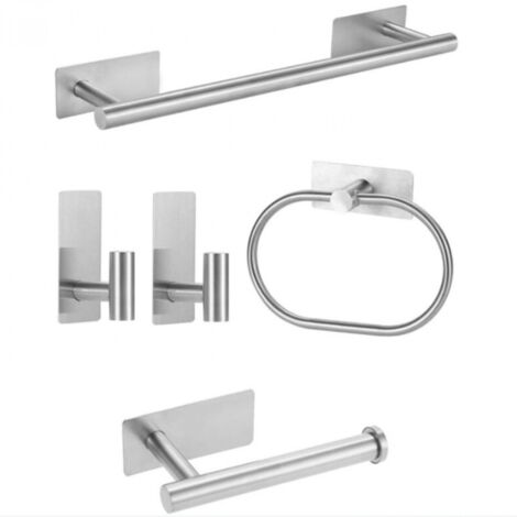 5 Piece Self Adhesive Bathroom Hardware Set, Stainless Steel Towel Bar Set (1/5)