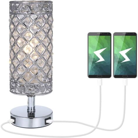 Crystal Lamp, K5 Crystal Bedside Lamp, Dual USB Rechargeable, Creative Fashion Crystal Silver Table Lamp, for Living Room Bedroom Hotel Bookcase Dresser (No Bulb) (1/5)