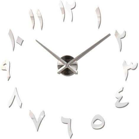 Large DIY Wall Clock Silent Modern 3D Sticker Home Office Decoration Gift Silver (Silver) (1/5)