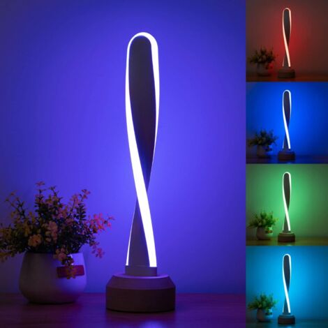 Color Table Lamp, Bedroom Bedside Lamp with Wooden Base, 16 Color RGB Mood Light with 4 Modes and 5 Level Brightness Adjustment, Night Light for Indoor Use (1/5)