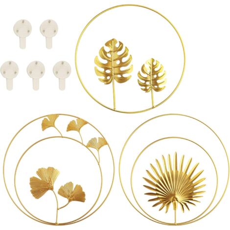 3PCS Metal Iron Wall Sculptures Leaves Iron Ginkgo Leaves Decorations, and Wall Palm Decoration, Round Wall Decor Wall Hanging for Home Office Living Room Hotel Decoration (1/5)