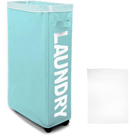 62L Laundry Baskets on Wheels of Handles, Large Capacity Foldable Storage Bin with Removable Laundry Bags - Slim Laundry Bin for Dirty Clothes Storage (Blue) (1/5)