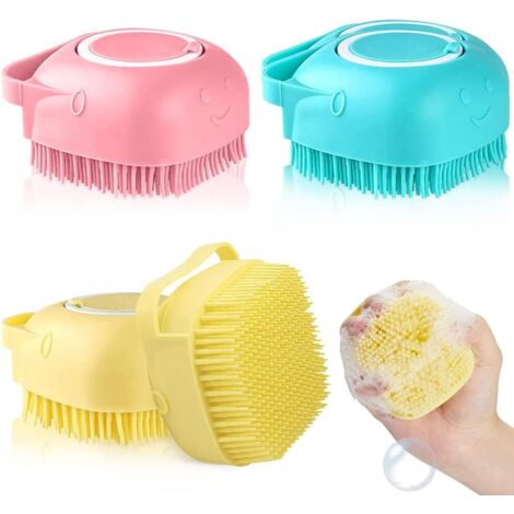 Dog Bath Brush, 4 Pack Soft Silicone Dog Bath Brushes with Shampoo Dispenser Pet Bath Brush for Dogs and Cats (1/5)