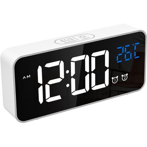 Digital Alarm Clock, LED Digital Clock, Digital Alarm Clock with Temperature/Snooze/2 Alarm/12/24 Hours/USB Charging Port/16 Music (Pure White) (1/5)