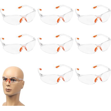 8 Clear Safety Glasses - Protective Glasses With Plastic Lenses, Nose Bridge And Rubber Temple Tips For Comfort - PPE Clear Glasses (1/5)