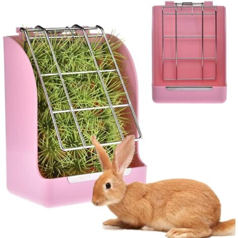 Rabbit Hay Hay Rack Rabbit Rat Food Bowl Rabbit Hay Holder Rabbit Accessories Rabbit Food Dispenser Pink (1/5)