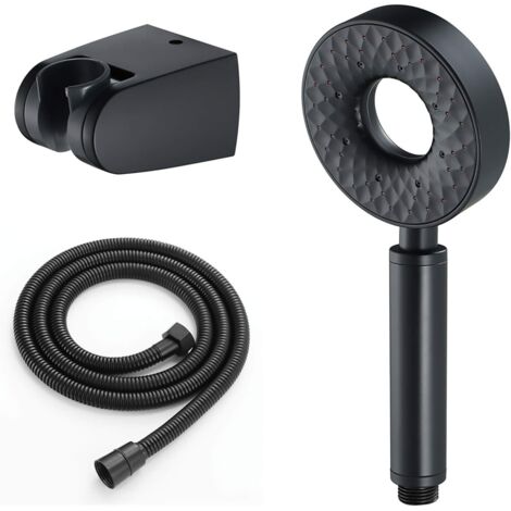High Pressure Shower Head 3 Functions Hand Shower Anti Limescale Water Saving Hand Shower Head Shower Head with 1.5M Shower Hose and Bracket, ABS, Round, Black (1/5)