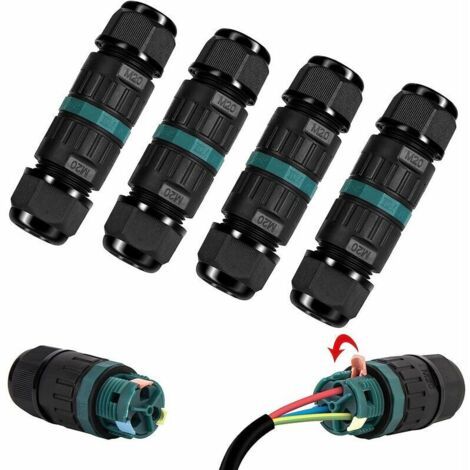 Pack of 4 IP68 Waterproof Electrical Connector - 3-pin Waterproof Connector for Ø5-12mm Diameter Cable, Outdoor Waterproof Junction Box for Garden and Underground Cable (1/5)