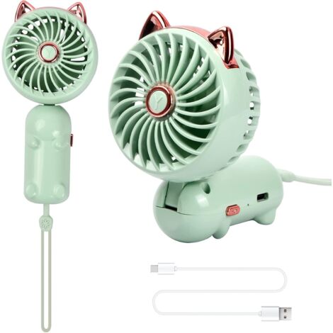Mini Portable Fan, USB Handheld Fan, Rechargeable Pocket Fan, Battery Operated Fan, Quiet Foldable Fan with 3 Wind Speeds for Office Table Travel (Green) (1/5)