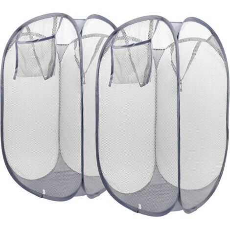 60 Liters Pack of 2 Foldable Breathable Mesh Laundry Hamper with Side Pocket, Portable Organizer for Dirty Clothes, Toys (Light Grey) (1/5)
