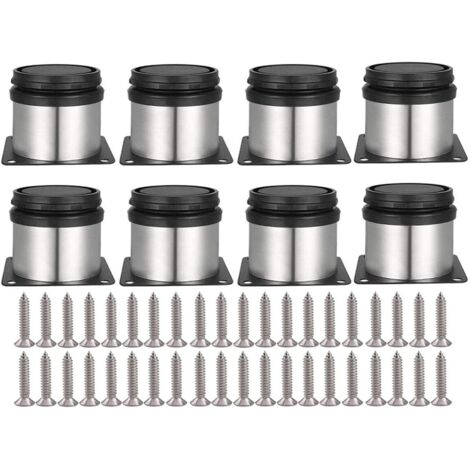 8pcs Adjustable Furniture Legs Screws Included Round Metal Stainless Steel Cabinet Legs Table Feet Cupboard Foot Height Adjustable for Sofa Table Cabinets Shelves 50mm (1/5)