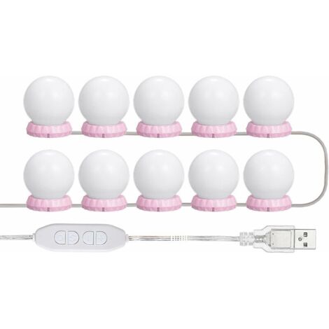 LED Mirror Light Kit, LED Mirror Light Kit with 10 Dimmable Bulbs, 10 Brightness and 3 Lighting Modes, USB Mirror String Lights for Makeup Dressing Table (1/5)