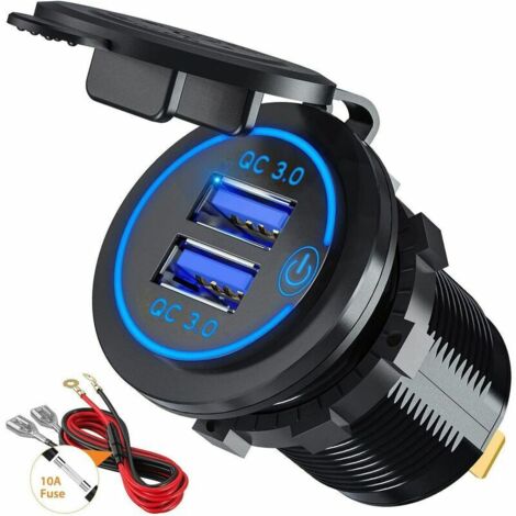 Quick Charge 3.0 USB Car Charger Socket Fast Charger Adapter with Switch 12V/24V 30W Dual QC3.0 USB for Marine, Boat, Motorcycle, Truck (1/5)