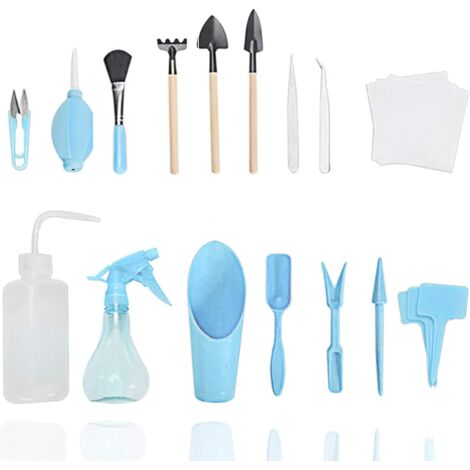 Mini Hand Tools for Gardening, 16PCS Mini Gardening Tool Set, Miniature Garden Planting Tools, Mini Gardening Tools for Succulent Plants (Blue) (1/5)