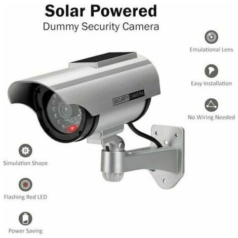 Dummy Camera Solar Powered Surveillance Security CCTV Dome Camera with LED Flashing Light for Outdoor Home Business (Silver-1 Pack) (1/3)