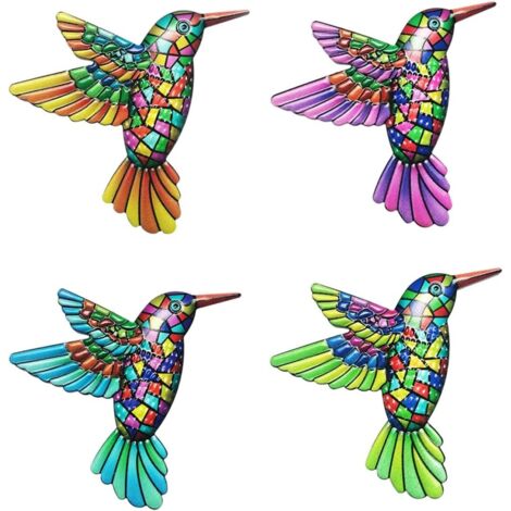 4 Pack Metal Hummingbird Wall Art Decor, Wrought Iron Colorful Hummingbird Wall Sculptures, Outdoor Garden Fence Ornaments Hanging for Backyard Porch Patio Yard Lawn Home Tree Fence (1/5)