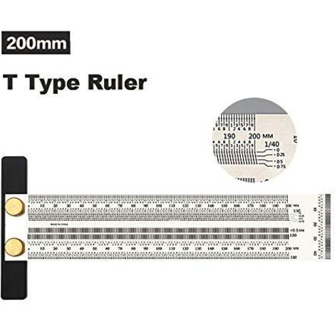 Marking T Rule, High Precision Woodworking Scribing Line Ruler Scale with Holes Scribing Ruler Gauge Measuring Tool Carpenter Marking Tools (200mm) (1/5)