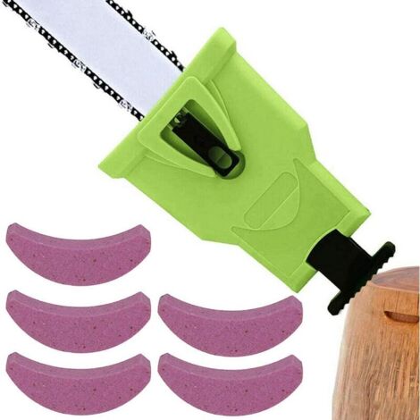 Chainsaw Sharpener with 5 Sharpening Stones Chainsaw Chain Sharpener for 14-20 Inch Guide Bars and 2-Hole Chainsaw Bar, Green (Without Chain) (1/5)