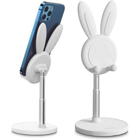 Cell Phone Stand, Rabbit Pattern, Lovely, Adjustable Height and Angle, Compatible with Smartphone and Other 4-10″ Devices, White (1/5)