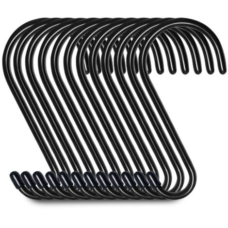Set of 12 S-shaped hanging hooks, 15cm, wardrobe hooks, hanging hooks, hangers (12 pieces, large, black) (1/5)