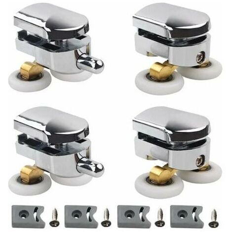 Accessories for door rollers, double rollers - for sliding shower doors, 2 bathroom rollers made of zinc alloy, diameter 25 mm, with stops and fixing elements, set of (1/3)