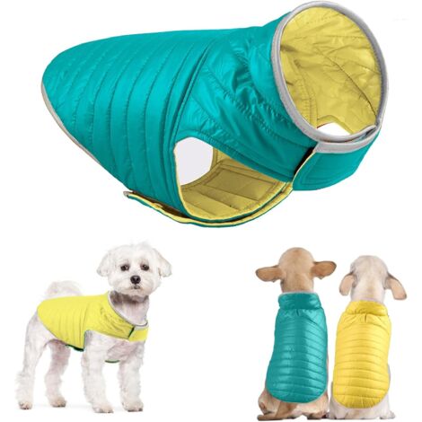 Reversible Dog Coat, Winter Warm Coats for Dogs, Windproof Waterproof Dog Coat Jacket for Small Medium Large Dogs (S, Blue&Yellow) (1/5)