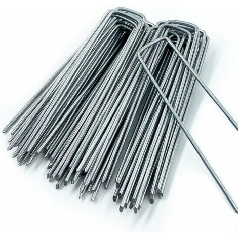 50 U-Shaped Garden Pegs for Weed Control, Ground Sheeting, Camping Pegs, Garden Fence, 150mm Long, 25mm Wide, 3mm Diameter (1/5)