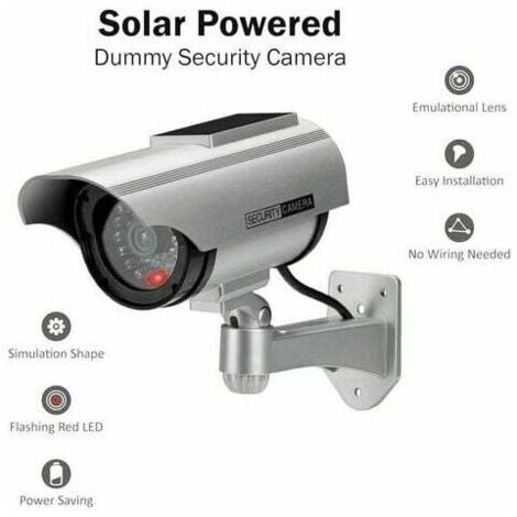 Dummy Camera Solar Powered Surveillance Security CCTV Dome Camera with LED Flashing Light for Outdoor Home Business (Silver-1 Pack) (1/3)