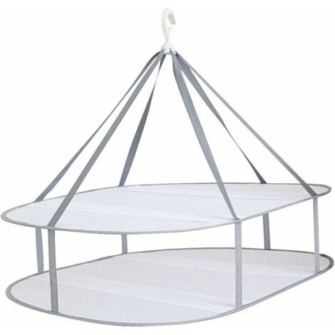 Hanging Sweater Drying Rack, 2 Tier Foldable Mesh Hanger for Sweater, Delicates and Swimsuit (1/5)
