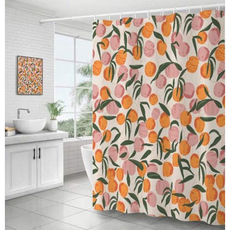 Waterproof Polyester Fabric Shower Curtain with Hooks 180 x 180 cm Machine Washable Modern Peach (1/5)