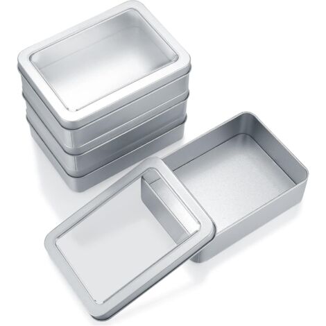 4 Pieces Small Metal Tins with Lids, Portable Metal Cosmetics Empty Jar, Rectangular Metal Storage Boxes for Candy Gifts, 4.9 x 3.54 x 1.4 Inches (1/5)