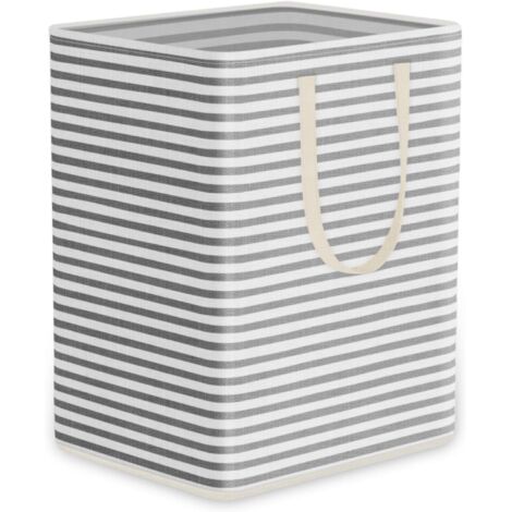 Foldable laundry basket 75L, Made of waterproof canvas, Fabric interior With widened handles For storing clothes and toys, 60 x 28.5 x 39 cm, Blue and white (1/5)